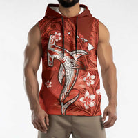 Personalized Hawaiian Maori Hammerhead Shark Sleeveless Hoodie Ulaula Plumeria - Polynesian Pride