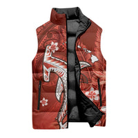 Personalized Hawaiian Maori Hammerhead Shark Sleeveless Puffer Jacket Ulaula Plumeria - Polynesian Pride