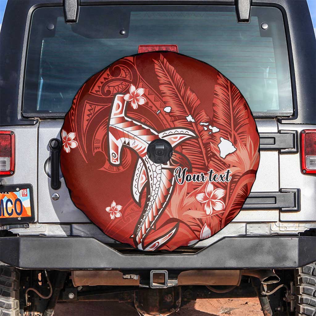 Personalized Hawaiian Maori Hammerhead Shark Spare Tire Cover Ulaula Plumeria - Polynesian Pride