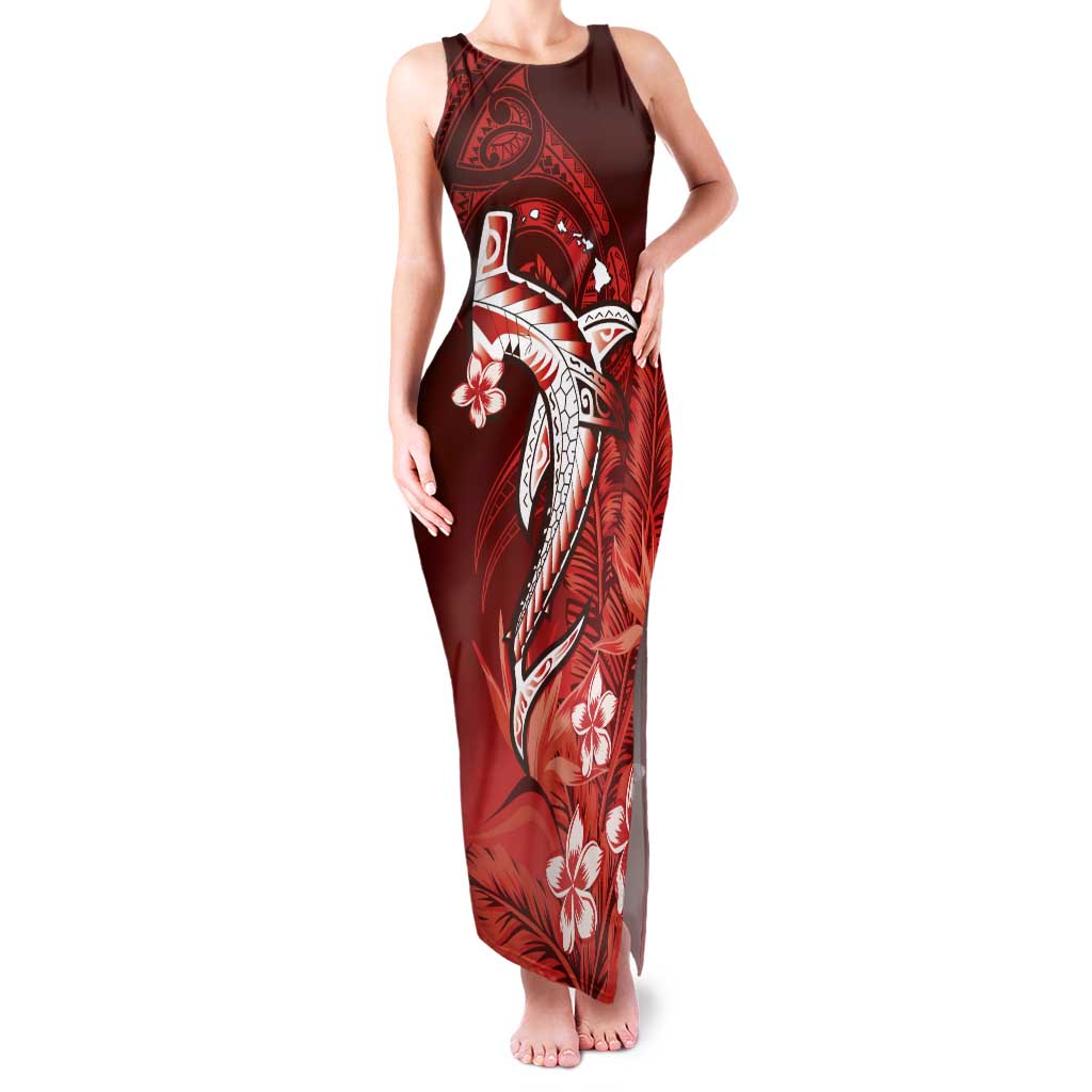 Personalized Hawaiian Maori Hammerhead Shark Tank Maxi Dress Ulaula Plumeria - Polynesian Pride