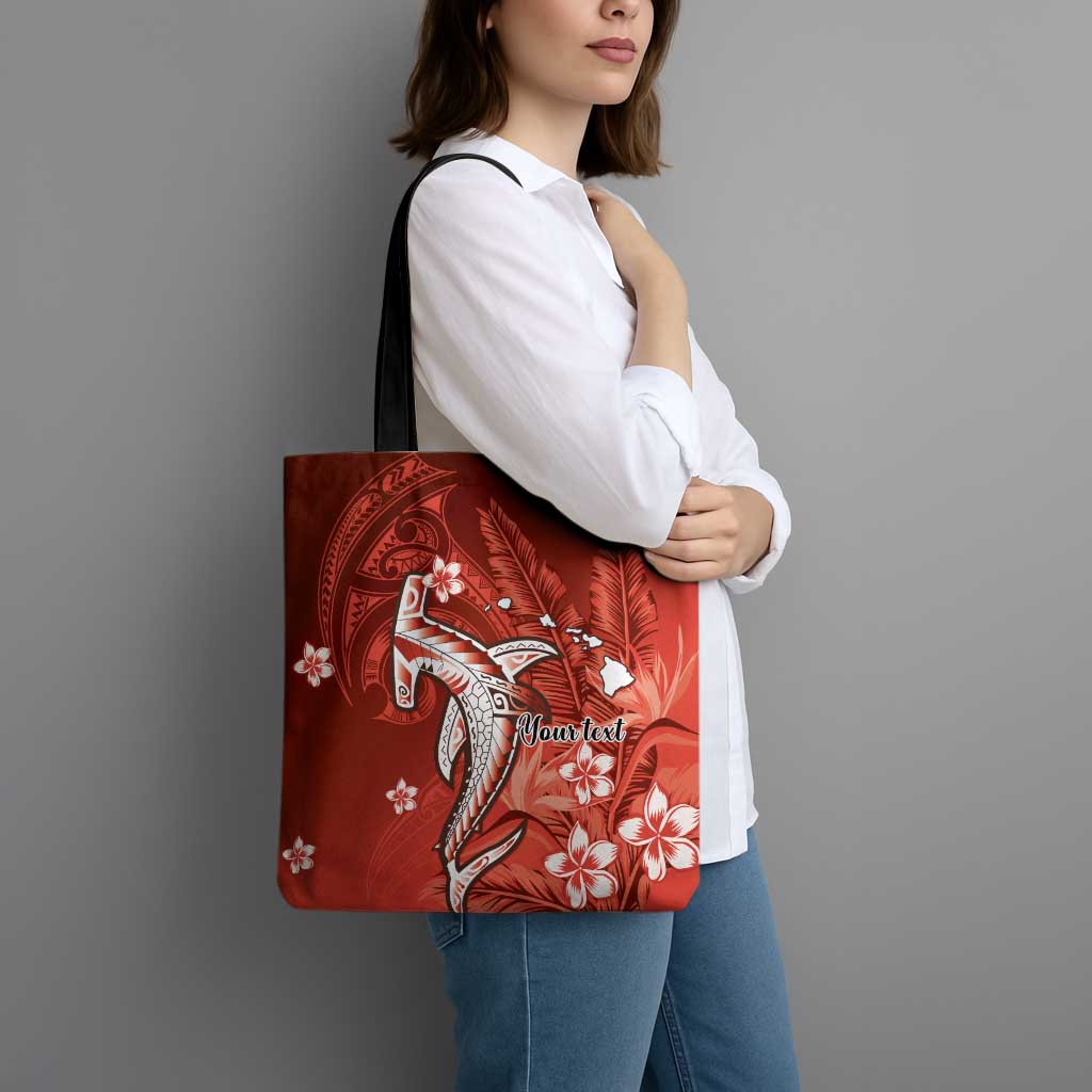 Personalized Hawaiian Maori Hammerhead Shark Tote Bag Ulaula Plumeria - Polynesian Pride