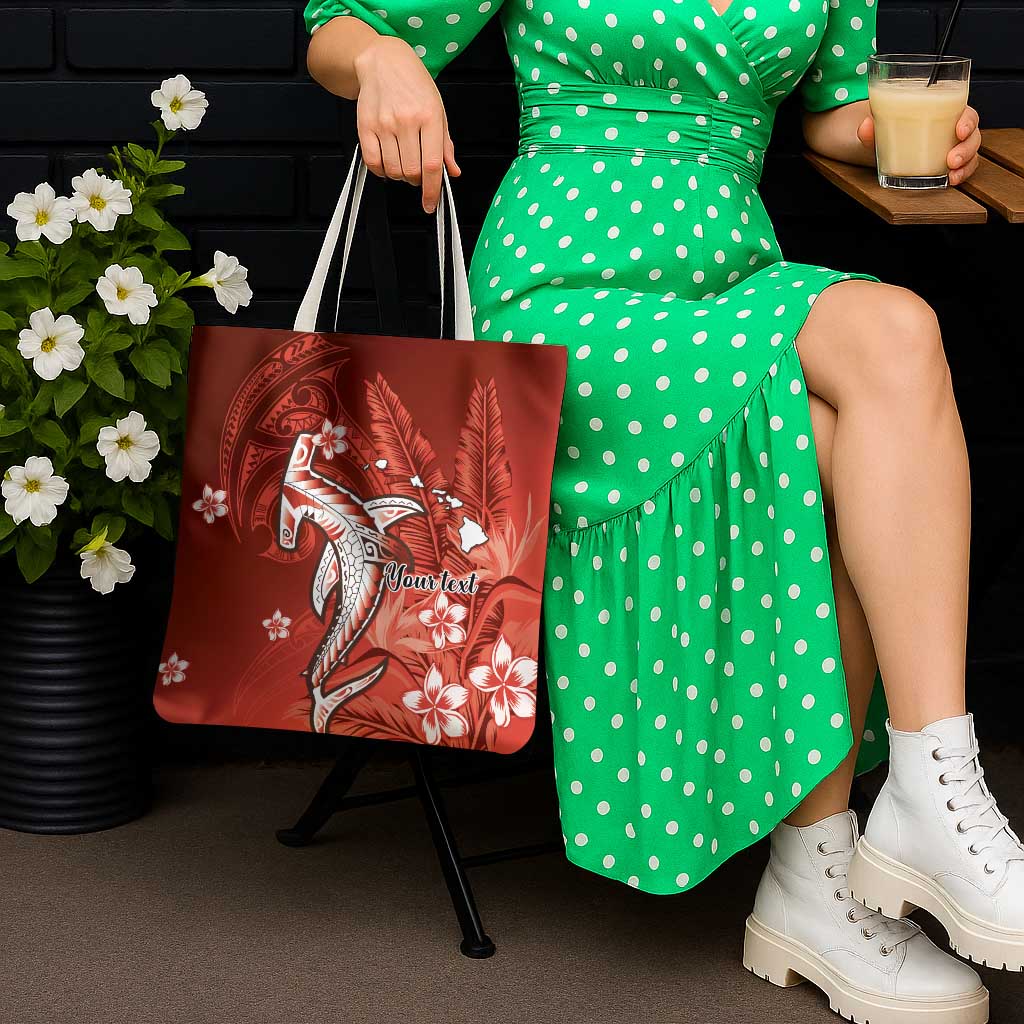Personalized Hawaiian Maori Hammerhead Shark Tote Bag Ulaula Plumeria - Polynesian Pride