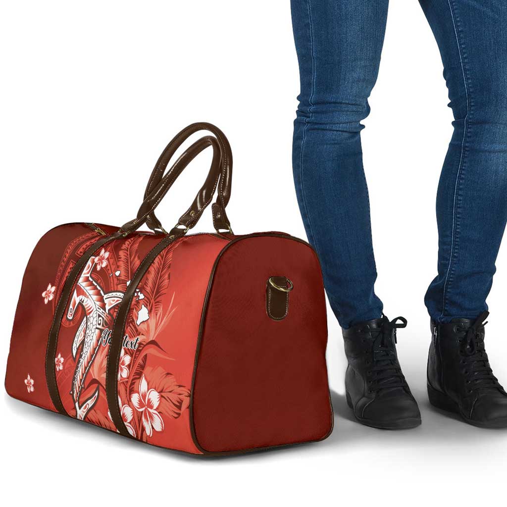 Personalized Hawaiian Maori Hammerhead Shark Travel Bag Ulaula Plumeria - Polynesian Pride