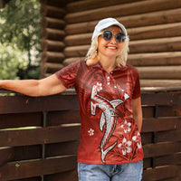 Personalized Hawaiian Maori Hammerhead Shark Women Polo Shirt Ulaula Plumeria - Polynesian Pride
