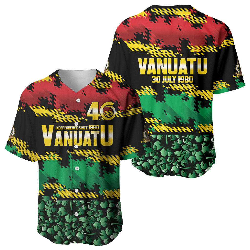 Vanuatu 46th Year Anniversary Baseball Jersey 30 July 1980 Hibiscus Seamless Pattern