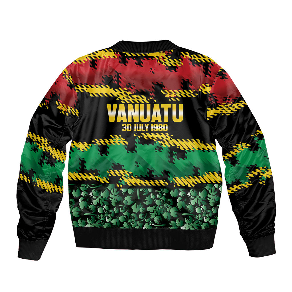 Vanuatu 46th Year Anniversary Bomber Jacket 30 July 1980 Hibiscus Seamless Pattern