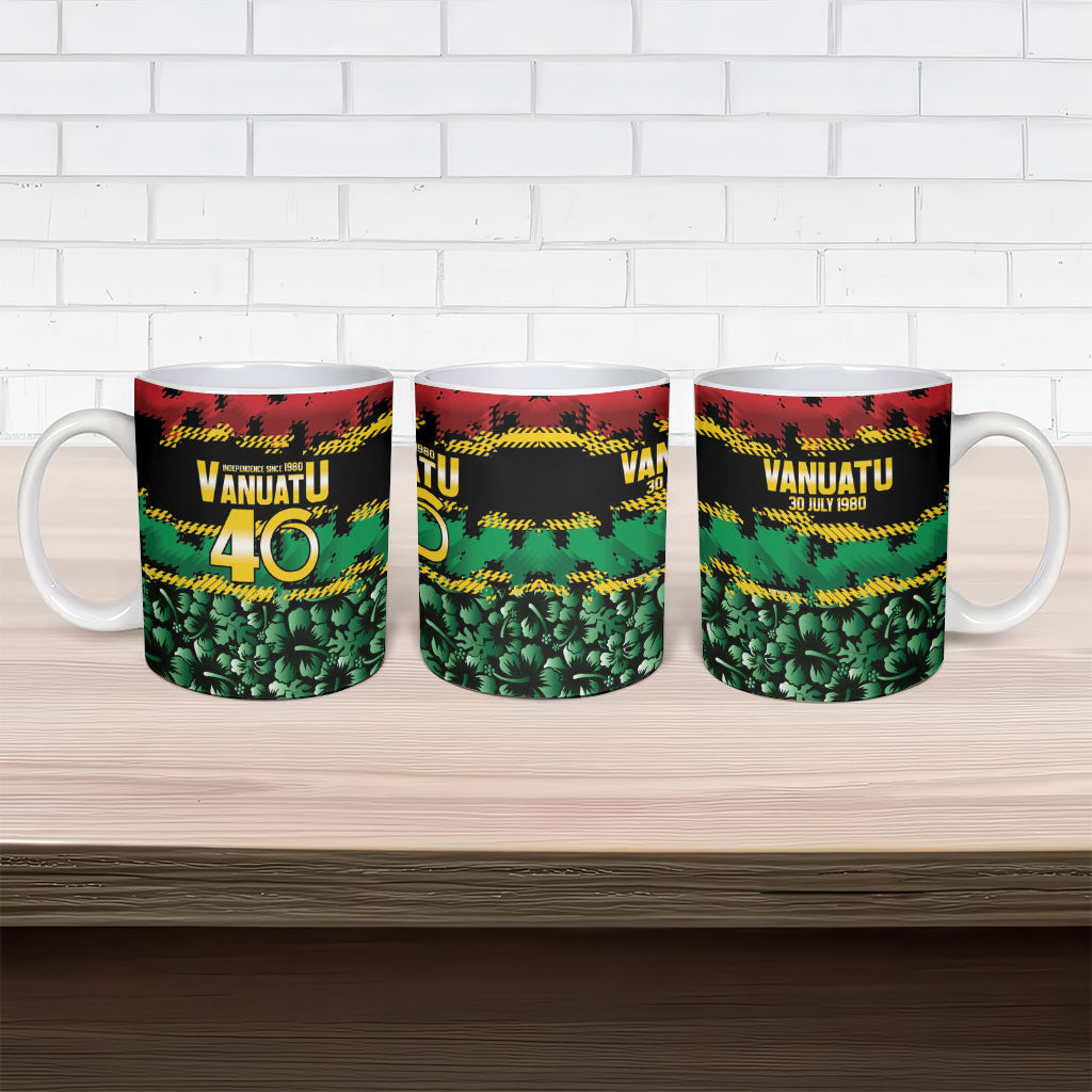 Vanuatu 46th Year Anniversary Ceramic Mug 30 July 1980 Hibiscus Seamless Pattern