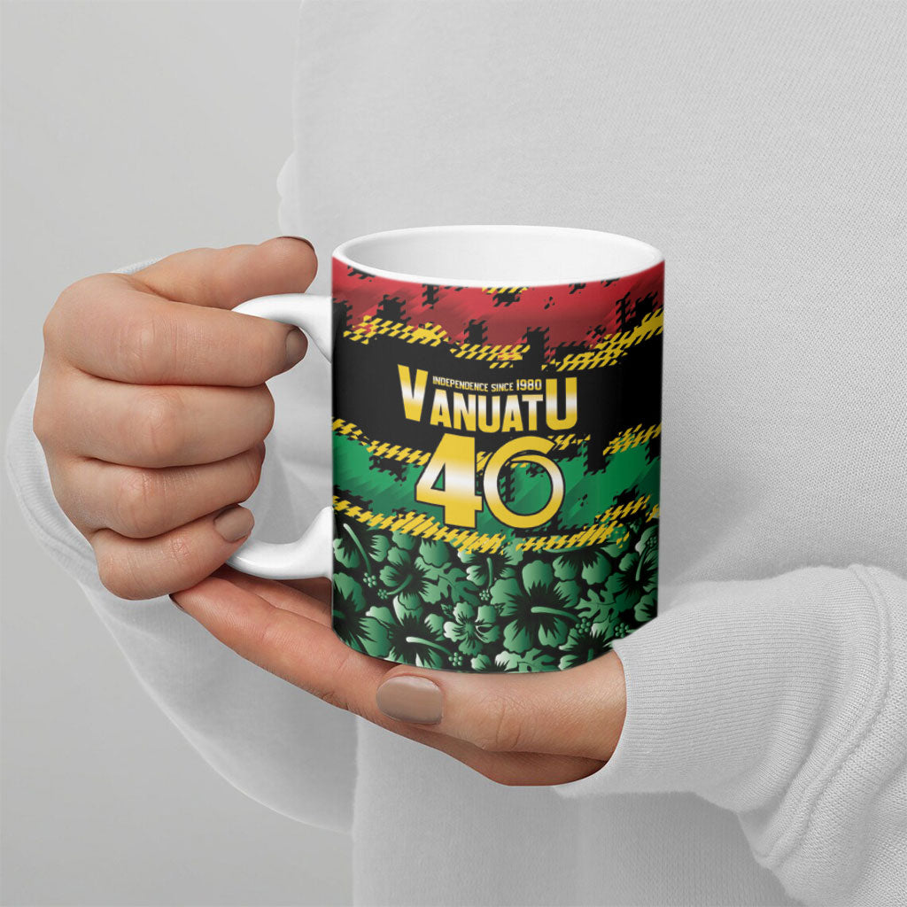 Vanuatu 46th Year Anniversary Ceramic Mug 30 July 1980 Hibiscus Seamless Pattern