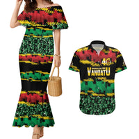 Vanuatu 46th Year Anniversary Couples Matching Mermaid Dress and Hawaiian Shirt 30 July 1980 Hibiscus Seamless Pattern