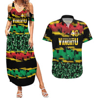 Vanuatu 46th Year Anniversary Couples Matching Summer Maxi Dress and Hawaiian Shirt 30 July 1980 Hibiscus Seamless Pattern