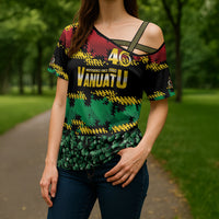 Vanuatu 46th Year Anniversary Cross Shoulder Shirt 30 July 1980 Hibiscus Seamless Pattern