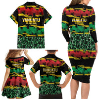 Vanuatu 46th Year Anniversary Family Matching Long Sleeve Bodycon Dress and Hawaiian Shirt 30 July 1980 Hibiscus Seamless Pattern LT9 - Polynesian Pride