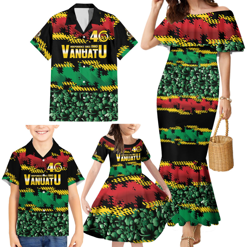 Vanuatu 46th Year Anniversary Family Matching Mermaid Dress and Hawaiian Shirt 30 July 1980 Hibiscus Seamless Pattern LT9 - Polynesian Pride