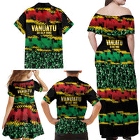 Vanuatu 46th Year Anniversary Family Matching Off Shoulder Maxi Dress and Hawaiian Shirt 30 July 1980 Hibiscus Seamless Pattern LT9 - Polynesian Pride