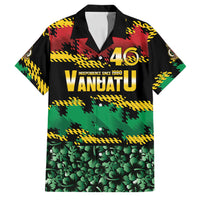 Vanuatu 46th Year Anniversary Family Matching Off Shoulder Maxi Dress and Hawaiian Shirt 30 July 1980 Hibiscus Seamless Pattern LT9 Dad's Shirt - Short Sleeve Black - Polynesian Pride