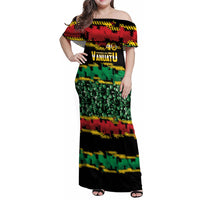Vanuatu 46th Year Anniversary Family Matching Off Shoulder Maxi Dress and Hawaiian Shirt 30 July 1980 Hibiscus Seamless Pattern LT9 Mom's Dress Black - Polynesian Pride