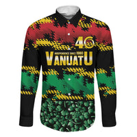 Vanuatu 46th Year Anniversary Family Matching Off Shoulder Short Dress and Hawaiian Shirt 30 July 1980 Hibiscus Seamless Pattern LT9 Dad's Shirt - Long Sleeve Black - Polynesian Pride