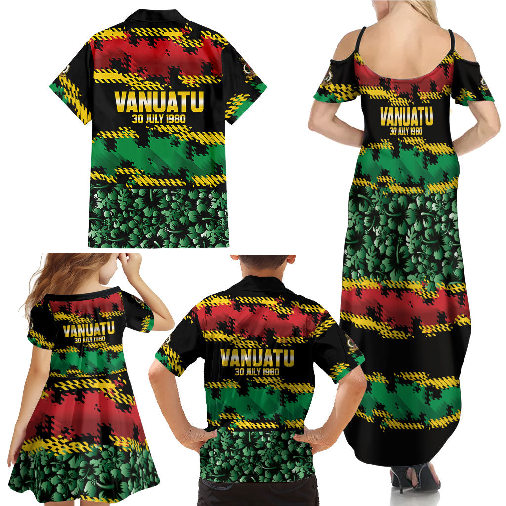 Vanuatu 46th Year Anniversary Family Matching Summer Maxi Dress and Hawaiian Shirt 30 July 1980 Hibiscus Seamless Pattern LT9 - Polynesian Pride