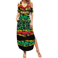 Vanuatu 46th Year Anniversary Family Matching Summer Maxi Dress and Hawaiian Shirt 30 July 1980 Hibiscus Seamless Pattern LT9 Mom's Dress Black - Polynesian Pride