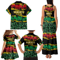 Vanuatu 46th Year Anniversary Family Matching Tank Maxi Dress and Hawaiian Shirt 30 July 1980 Hibiscus Seamless Pattern LT9 - Polynesian Pride
