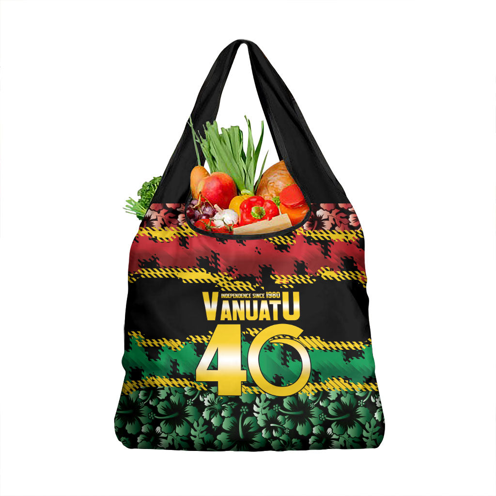Vanuatu 46th Year Anniversary Grocery Bag 30 July 1980 Hibiscus Seamless Pattern