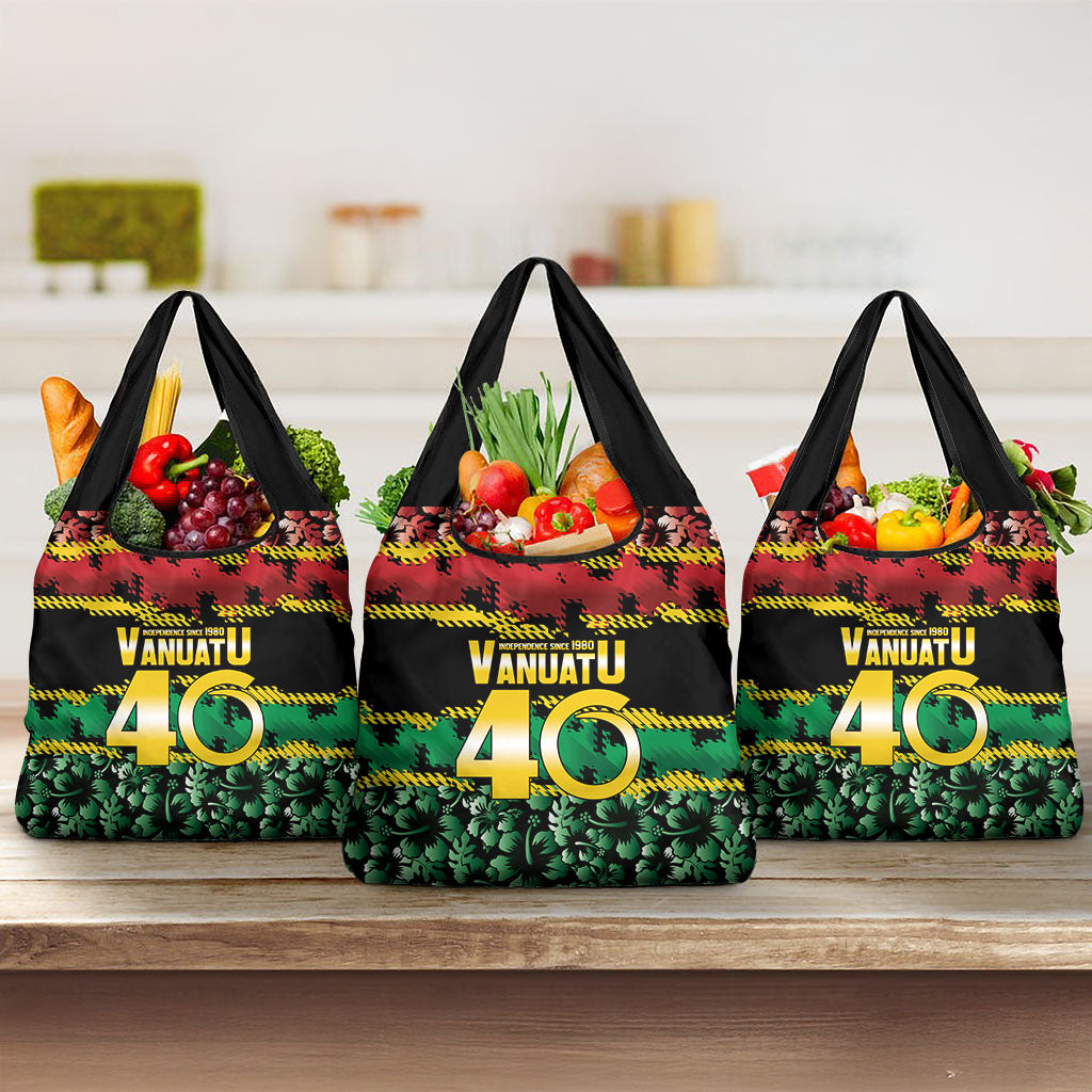 Vanuatu 46th Year Anniversary Grocery Bag 30 July 1980 Hibiscus Seamless Pattern