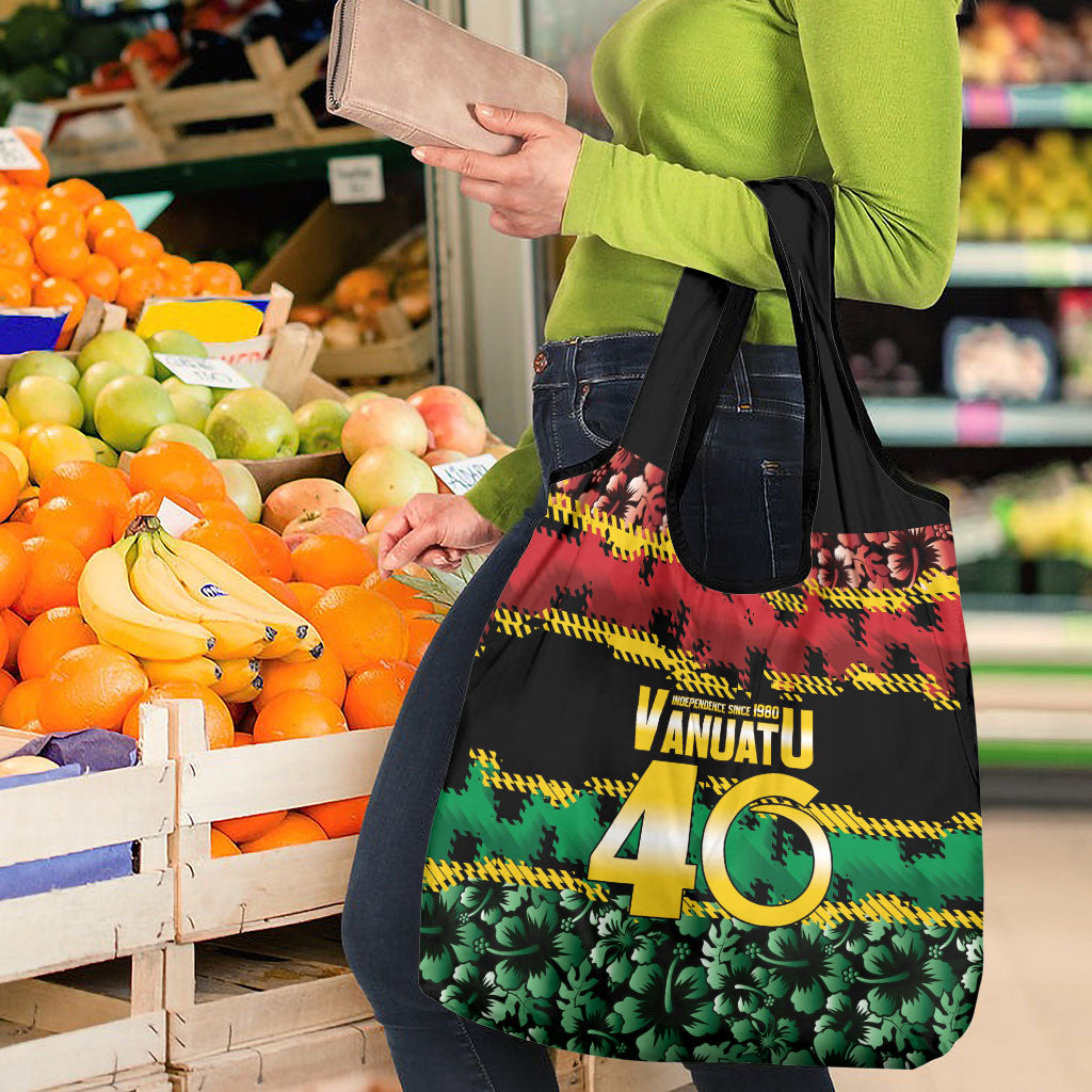 Vanuatu 46th Year Anniversary Grocery Bag 30 July 1980 Hibiscus Seamless Pattern