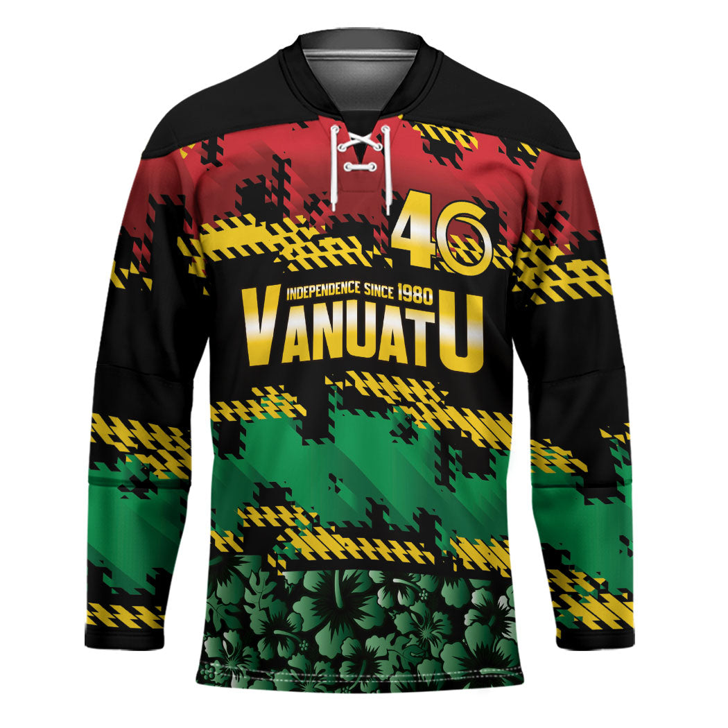 Vanuatu 46th Year Anniversary Hockey Jersey 30 July 1980 Hibiscus Seamless Pattern