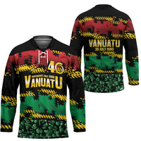 Vanuatu 46th Year Anniversary Hockey Jersey 30 July 1980 Hibiscus Seamless Pattern