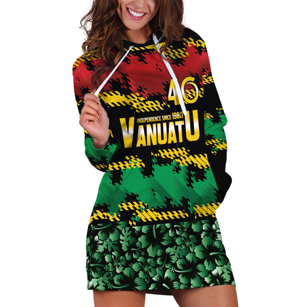Vanuatu 46th Year Anniversary Hoodie Dress 30 July 1980 Hibiscus Seamless Pattern