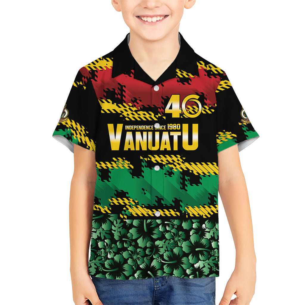Vanuatu 46th Year Anniversary Kid Hawaiian Shirt 30 July 1980 Hibiscus Seamless Pattern