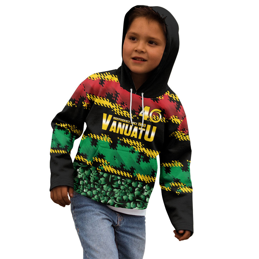 Vanuatu 46th Year Anniversary Kid Hoodie 30 July 1980 Hibiscus Seamless Pattern