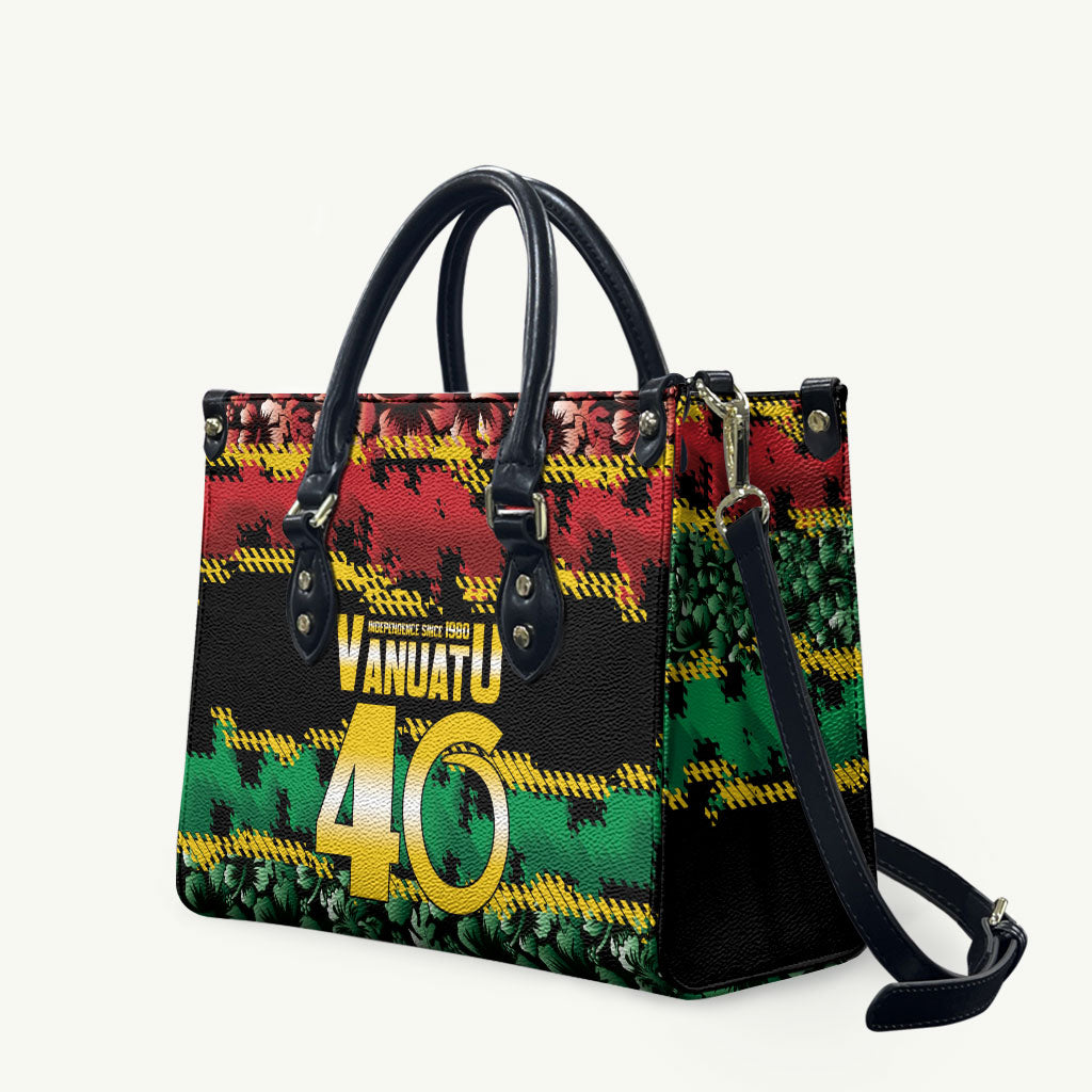 Vanuatu 46th Year Anniversary Leather Bag 30 July 1980 Hibiscus Seamless Pattern
