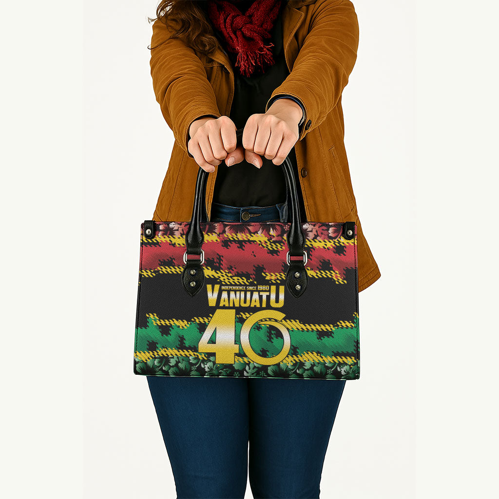 Vanuatu 46th Year Anniversary Leather Bag 30 July 1980 Hibiscus Seamless Pattern