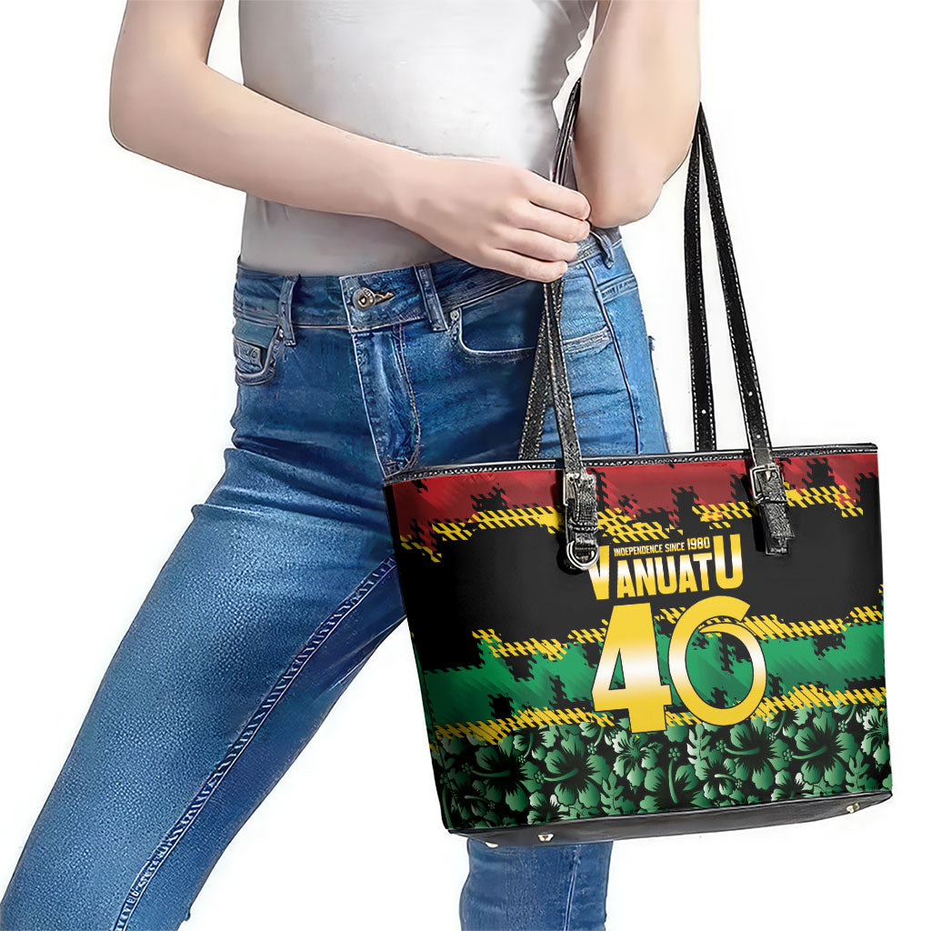 Vanuatu 46th Year Anniversary Leather Tote Bag 30 July 1980 Hibiscus Seamless Pattern