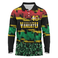 Vanuatu 46th Year Anniversary Long Sleeve Polo Shirt 30 July 1980 Hibiscus Seamless Pattern