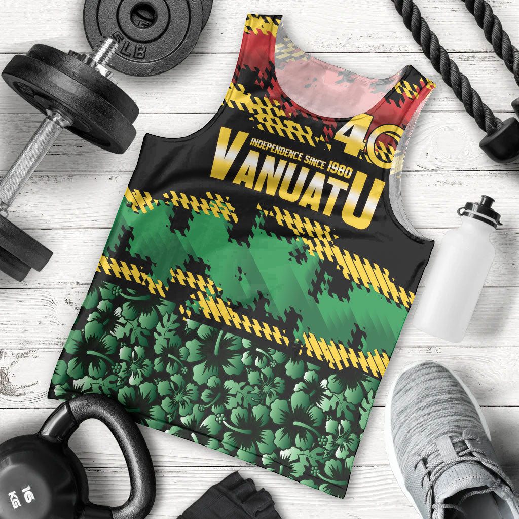 Vanuatu 46th Year Anniversary Men Tank Top 30 July 1980 Hibiscus Seamless Pattern