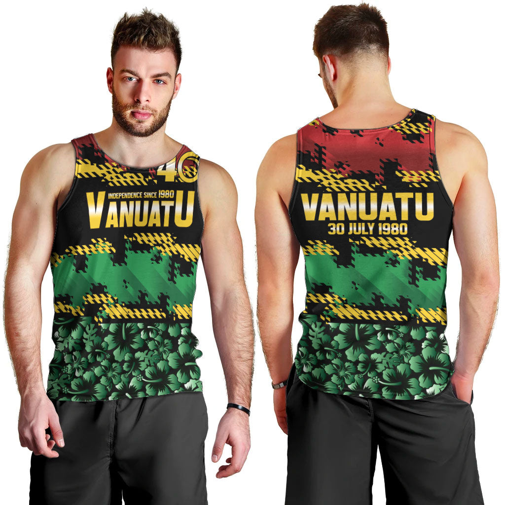 Vanuatu 46th Year Anniversary Men Tank Top 30 July 1980 Hibiscus Seamless Pattern
