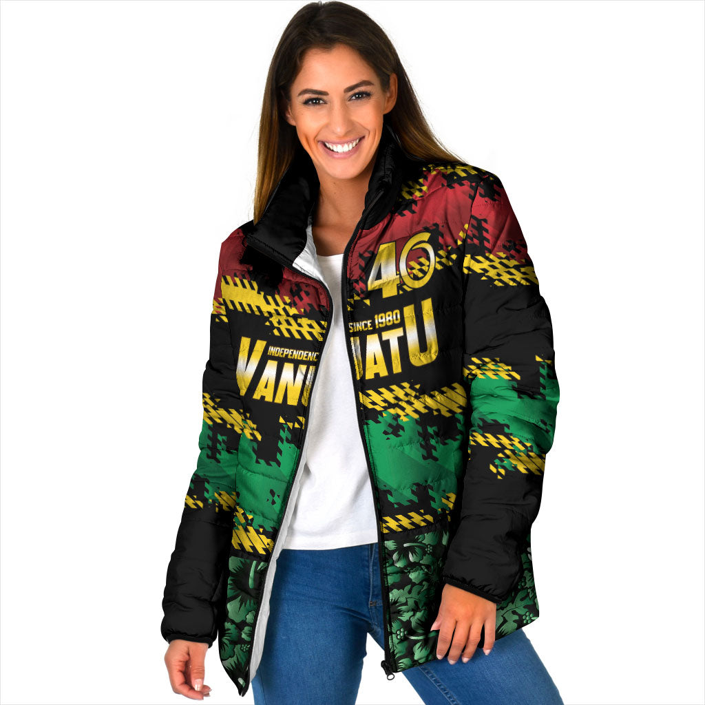 Vanuatu 46th Year Anniversary Padded Jacket 30 July 1980 Hibiscus Seamless Pattern