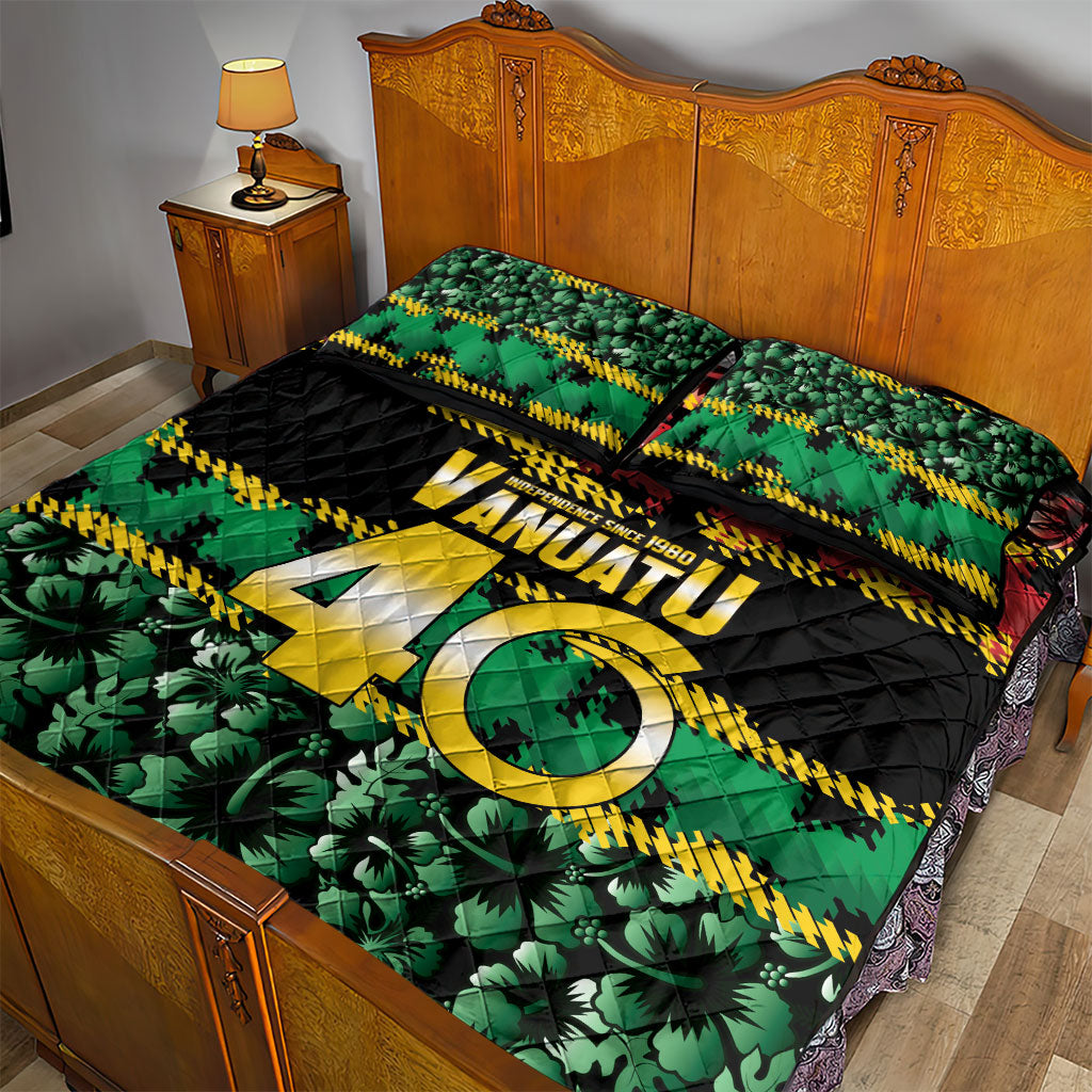 Vanuatu 46th Year Anniversary Quilt Bed Set 30 July 1980 Hibiscus Seamless Pattern