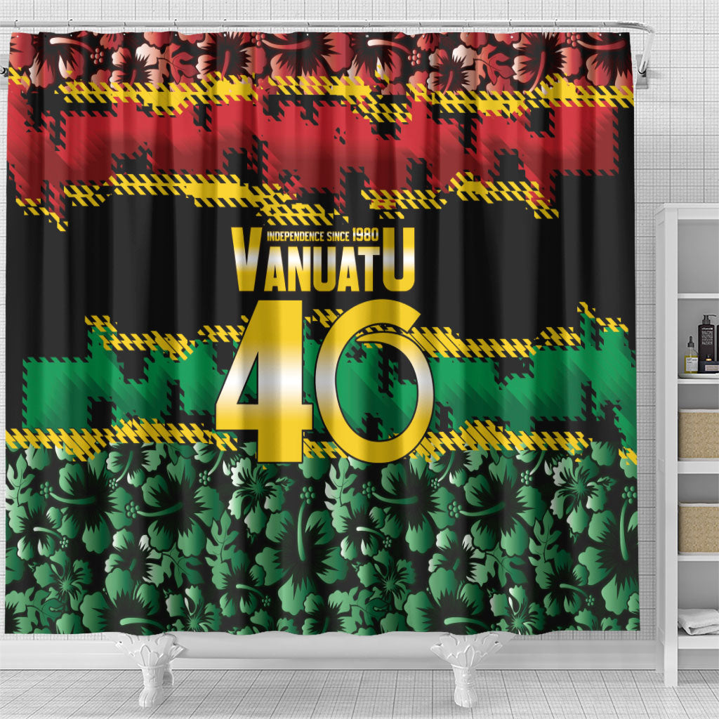 Vanuatu 46th Year Anniversary Shower Curtain 30 July 1980 Hibiscus Seamless Pattern