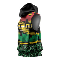 Vanuatu 46th Year Anniversary Sleeveless Hoodie 30 July 1980 Hibiscus Seamless Pattern