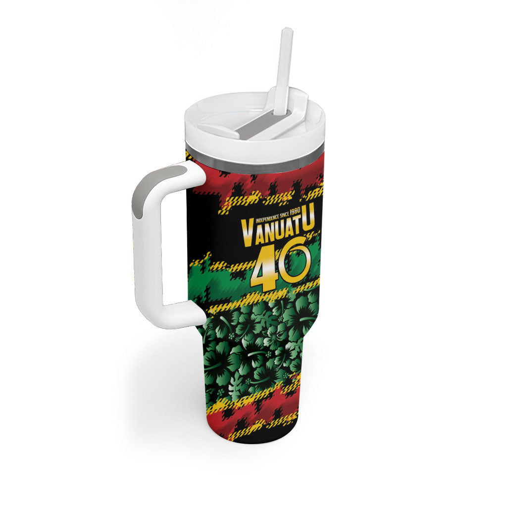 Vanuatu 46th Year Anniversary Tumbler With Handle 30 July 1980 Hibiscus Seamless Pattern