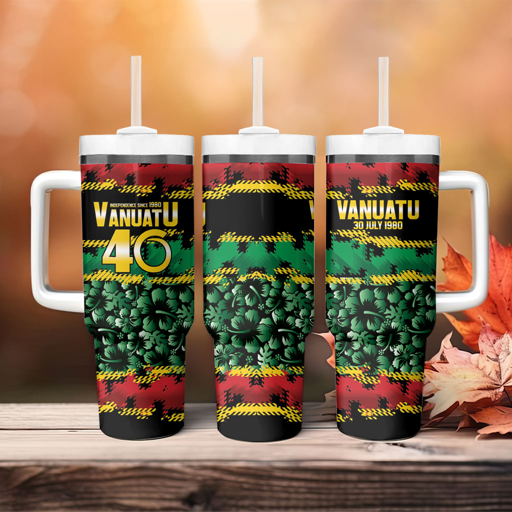 Vanuatu 46th Year Anniversary Tumbler With Handle 30 July 1980 Hibiscus Seamless Pattern