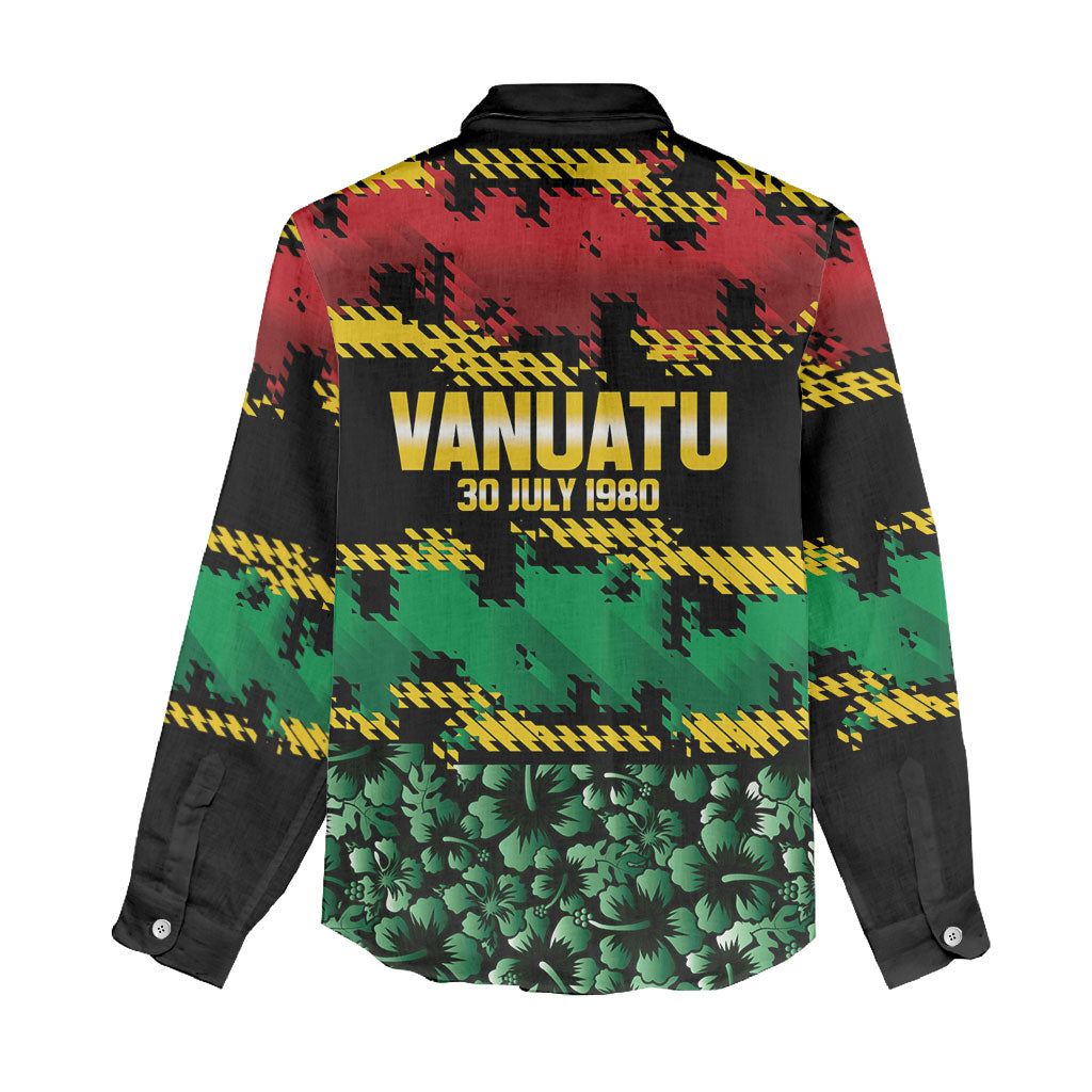 Vanuatu 46th Year Anniversary Women Casual Shirt 30 July 1980 Hibiscus Seamless Pattern