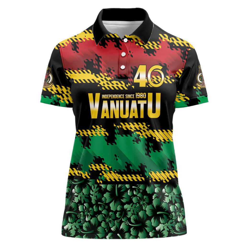 Vanuatu 46th Year Anniversary Women Polo Shirt 30 July 1980 Hibiscus Seamless Pattern