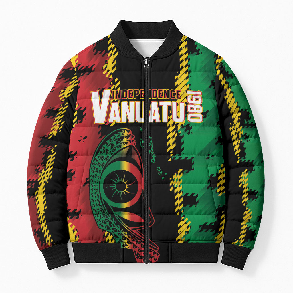 Vanuatu 46th Year Anniversary Bomber Puffer Jacket Tamtam Slit Drums Long God Yumi Stanap