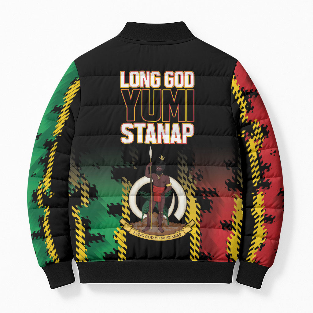 Vanuatu 46th Year Anniversary Bomber Puffer Jacket Tamtam Slit Drums Long God Yumi Stanap