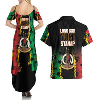 Vanuatu 46th Year Anniversary Couples Matching Summer Maxi Dress and Hawaiian Shirt Tamtam Slit Drums Long God Yumi Stanap LT9 - Polynesian Pride