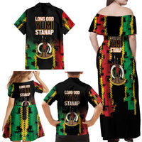 Vanuatu 46th Year Anniversary Family Matching Off Shoulder Maxi Dress and Hawaiian Shirt Tamtam Slit Drums Long God Yumi Stanap LT9 - Polynesian Pride